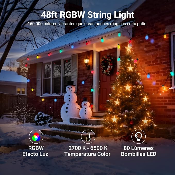 NEEWER 48ft Outdoor String Lights, App Control Smart AI RGBW Hanging Outside - Image 2