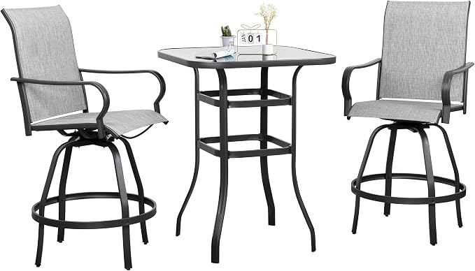 Shintenchi 3 Piece Patio Swivel Bar Stools Set, Outdoor Patio Bar Table and - Image 7