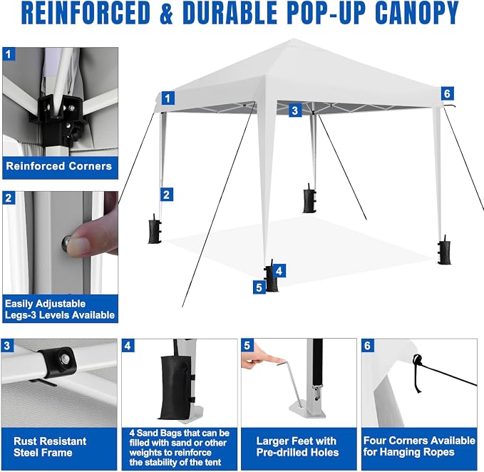 Yesker 10x10 Pop Up Canopy Tent UPF 50+ Waterproof Outdoor Canopy Portable - Image 5