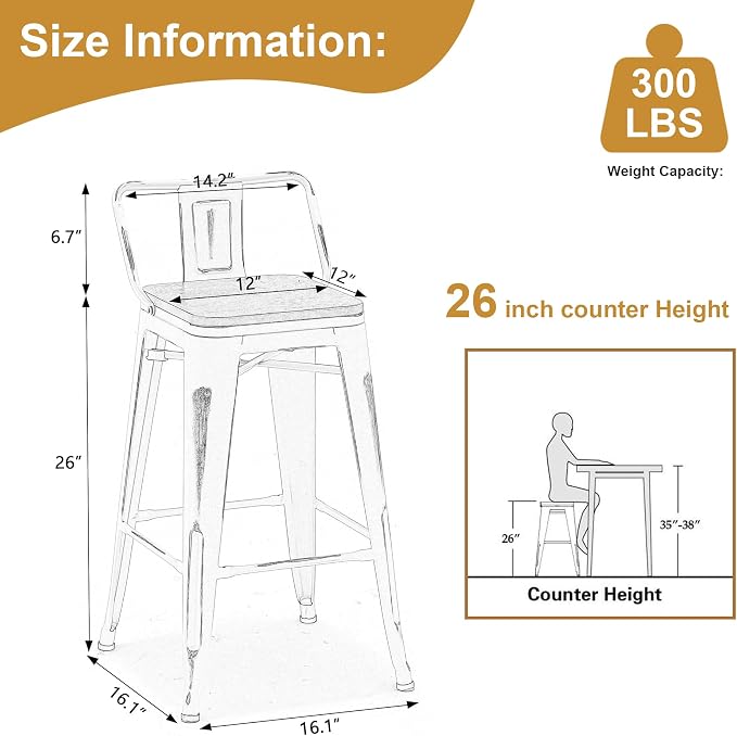 Andeworld Bar Stools Set of 4 Counter Height Stools Industrial Metal Barstools - Image 2