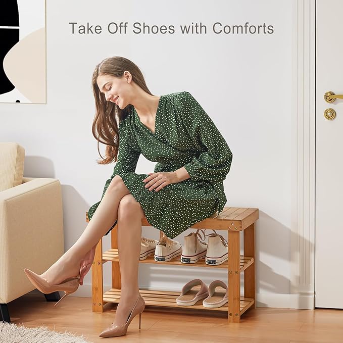 Pipishell 3 Tier Bamboo Shoe Rack Bench - Image 4