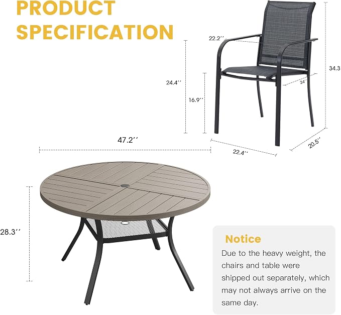 VICLLAX Patio Table and Chair Set of 4, All Weather Metal Round Outdoor Dining - Image 7