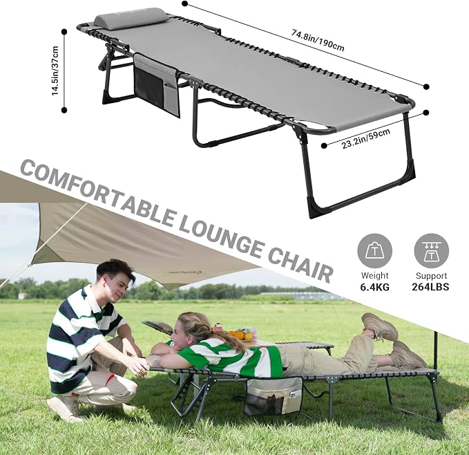 KingCamp Lounge Chair Outdoor, Folding Tanning Chairs Comfy Adjustable - Image 3