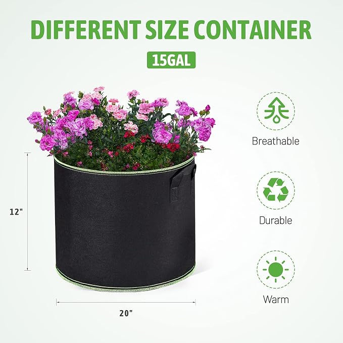 Delxo 10 Pack 15 Gallon Heavy Duty Aeration Fabric Pots Thickened Nonwoven - Image 2