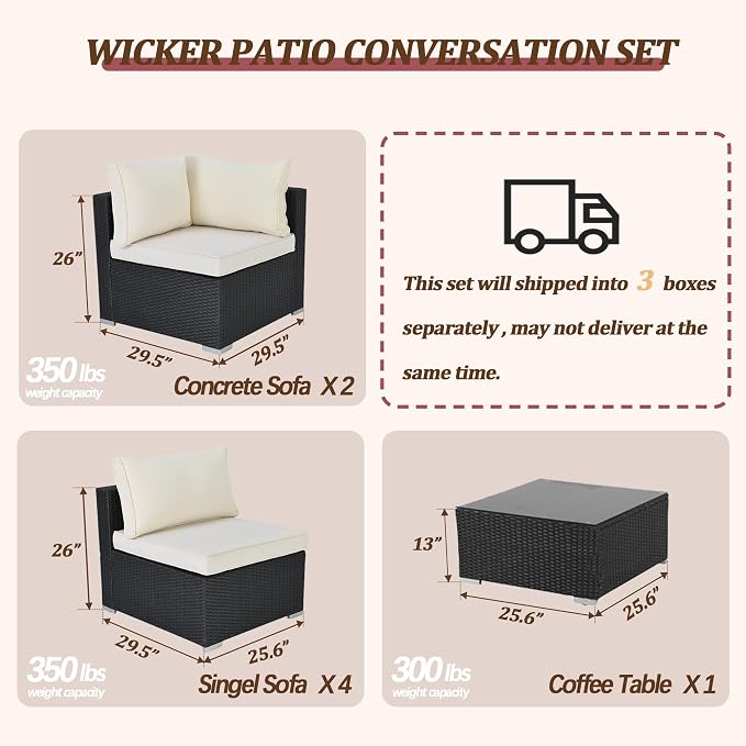 7 Piece Outdoor Patio Furniture Sets, Outdoor Wicker Conversatin Set w Glass - Image 7