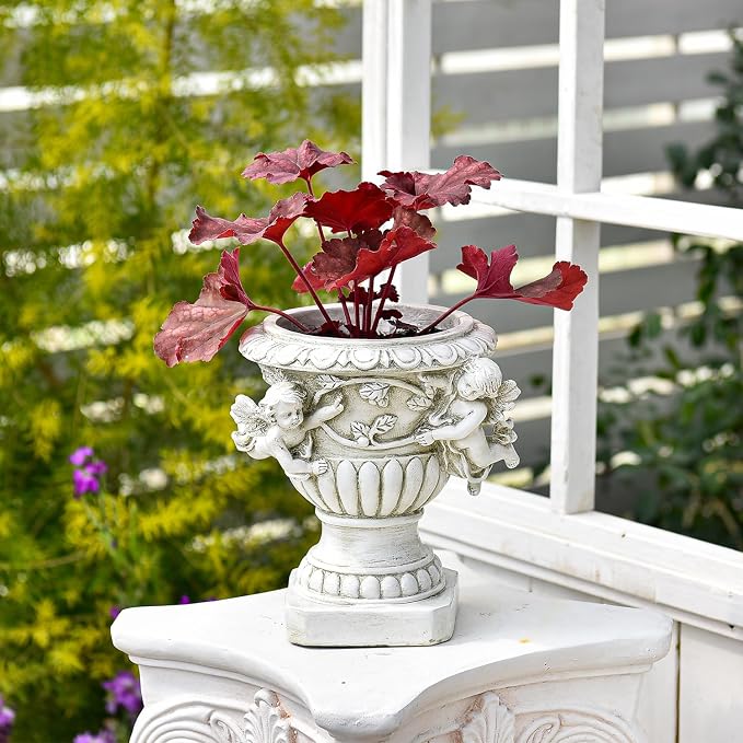 Sungmor Garden Cherub Urn Planter, Lovely Resin Angel Statue Flower Pots - Image 6