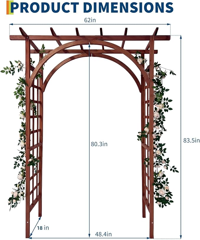 85 in Wooden Garden Arbor, Solid Fir Wood Trellis - Image 3