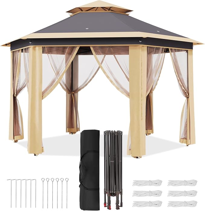GAOMON Heavy Duty 13x13ft 6-Sided Pop-Up Gazebo Tent – Double Vented Roof - Image 3