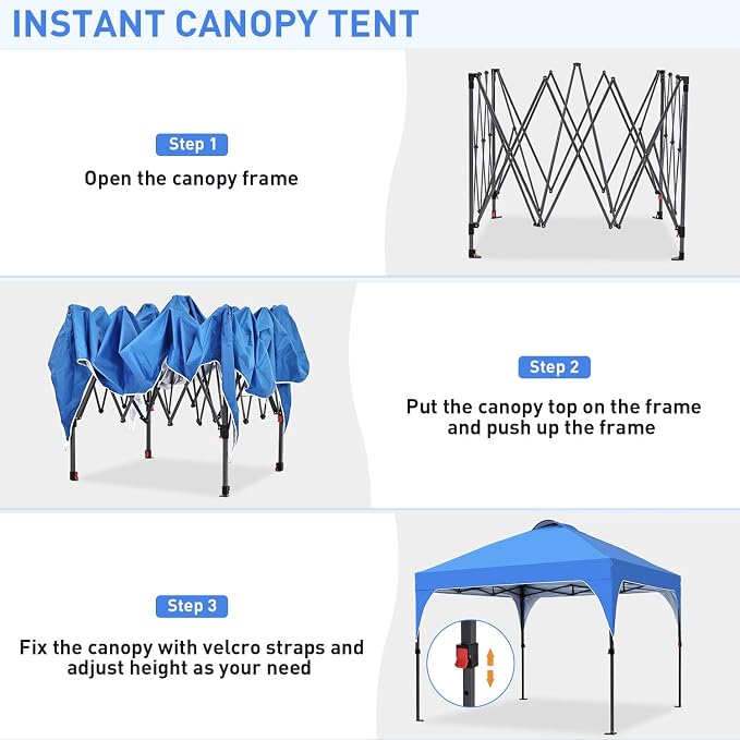 Pop Up Canopy, 8x8 FT Instant Outdoor Canopy Tent - Image 4
