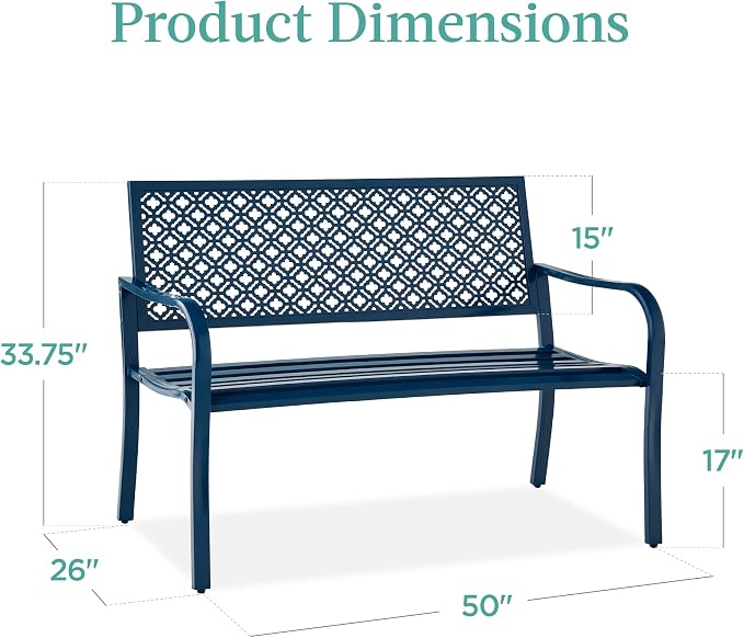 Best Choice Products Outdoor Bench 2-Person Metal Steel Benches Furniture - Image 2