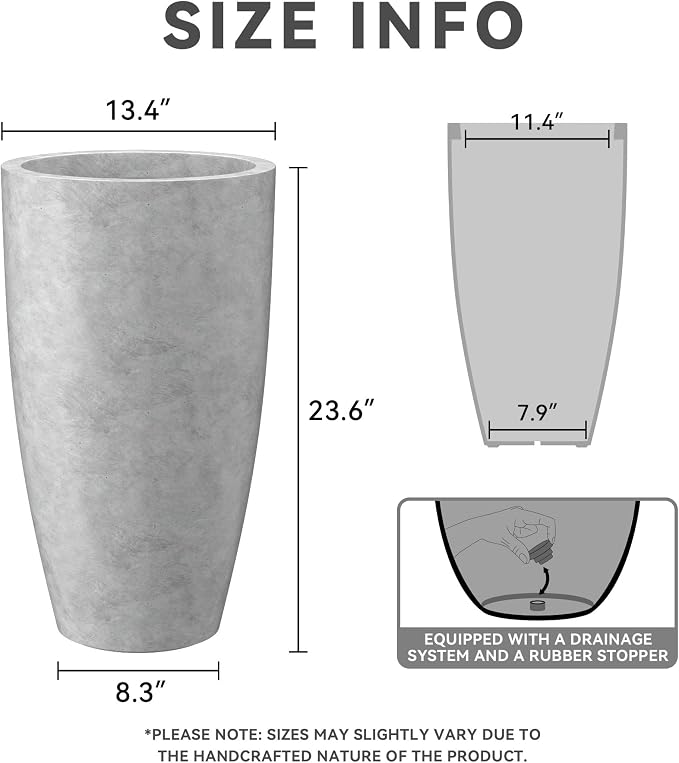 Kante 23.6" H Natural Concrete Tall Planters, Large Outdoor Indoor Decorative - Image 2