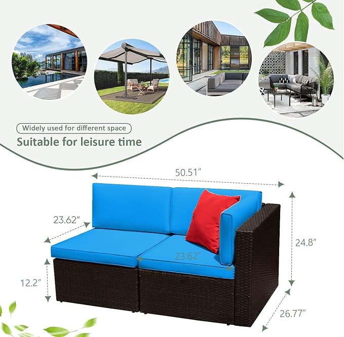 Devoko 2 Pieces Patio Furniture Sofa Sets Outdoor All Weather Sectional Corner - Image 7