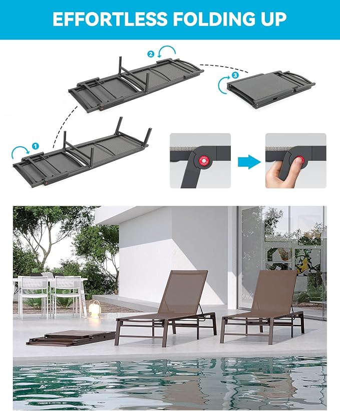 Aluminum Chaise Lounge Chair Outdoor, Foldable Patio Lounge Chair Assemble-Free - Image 3