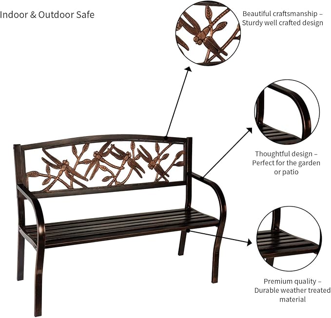Evergreen Garden Weatherproof Dragonfly Outdoor Bench | Holds Up to 300 lbs. | - Image 7