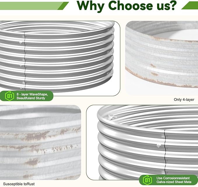 4 Pack 3x3FT Round Raised Beds for Gardening, Corrugated Galvanized Steel - Image 3