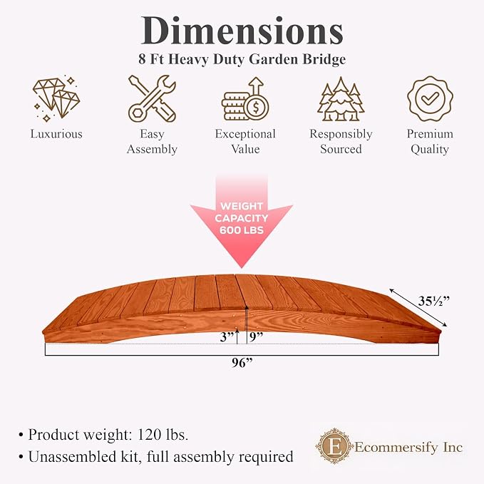8 FT Natural Amish Made Pinewood Heavy Duty Garden Bridge - Image 2