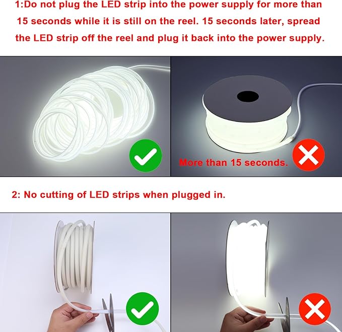 AC 110V COB LED Strip Lights Outdoor Waterproof 65.6ft, 6000K Cool White Super - Image 6
