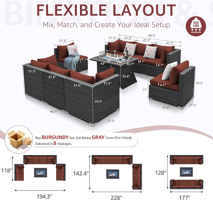 NICESOUL 9 Piece Large Patio Furniture Set - Image 4