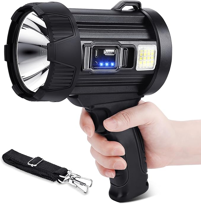 Rechargeable Spotlight, 99000 Lumens Bright LED Spotlight Flashlight, Long by Sigoobal