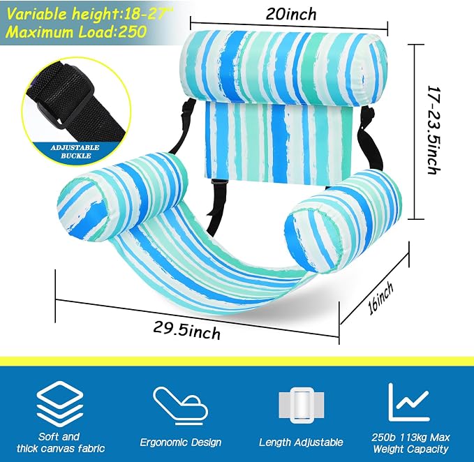2 Pack Inflatable Pool Float for Adult Adjustable Hammock Float Chair Fabric - Image 2
