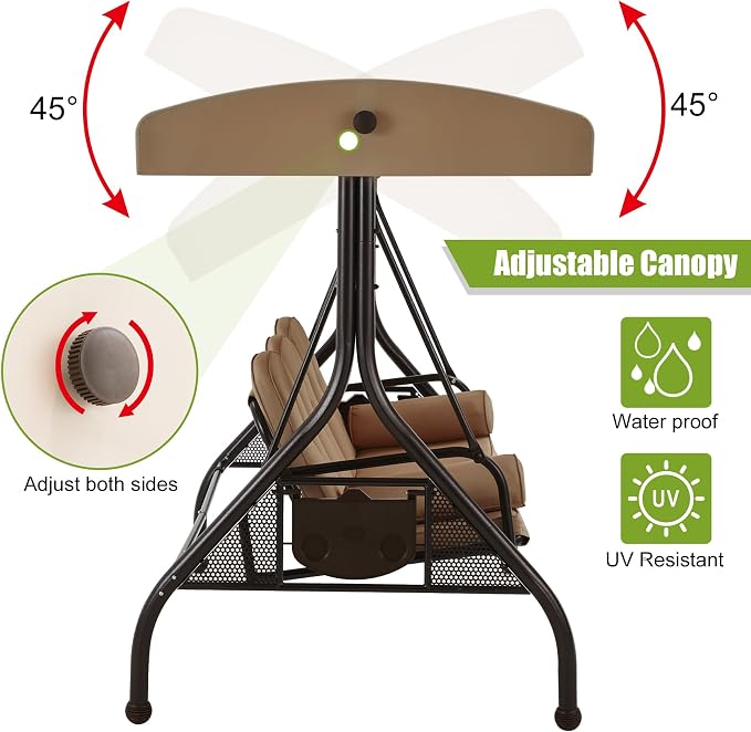 GYUTEI 3-Seat Outdoor Patio Swing - Image 4