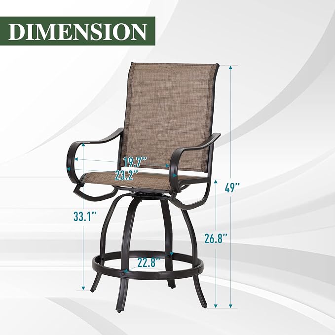 PHI Villa Outdoor Swivel Bar Stools Set of 8, Counter Height Patio Chairs - Image 6