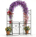 IRONMAX 87" Garden Arch with Gate & Planter Shelves, Heavy Duty Metal Arbor by IRONMAX