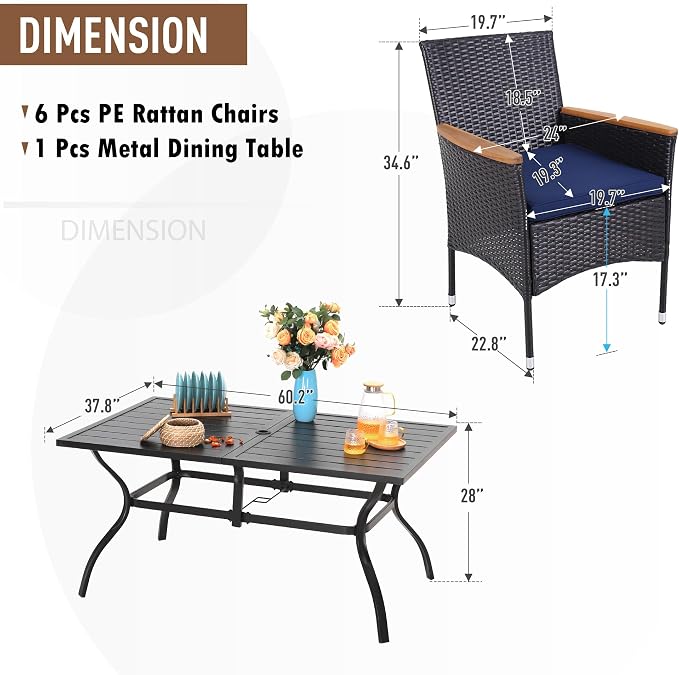 Sophia & William 7 Pieces Patio Dining Set, Rectangular Outdoor Table and - Image 6