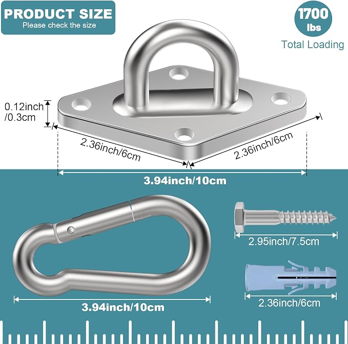 Hammock Hooks 2 Pack, Heavy Duty Hammock Hanging Kit, M10 304 Stainless Steel - Image 2