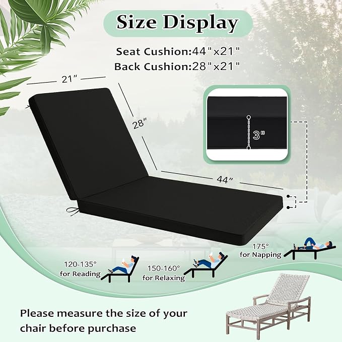 Cozyide Chaise Lounge Cushions Outdoor 72"x21"x3", Waterproof Lounge Chair - Image 6