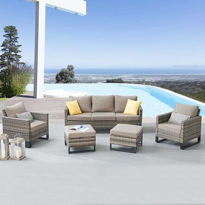 Belord Wicker Patio Furniture 5 Piece Outdoor Sofa Set, Oversize Outdoor Dining by Belord