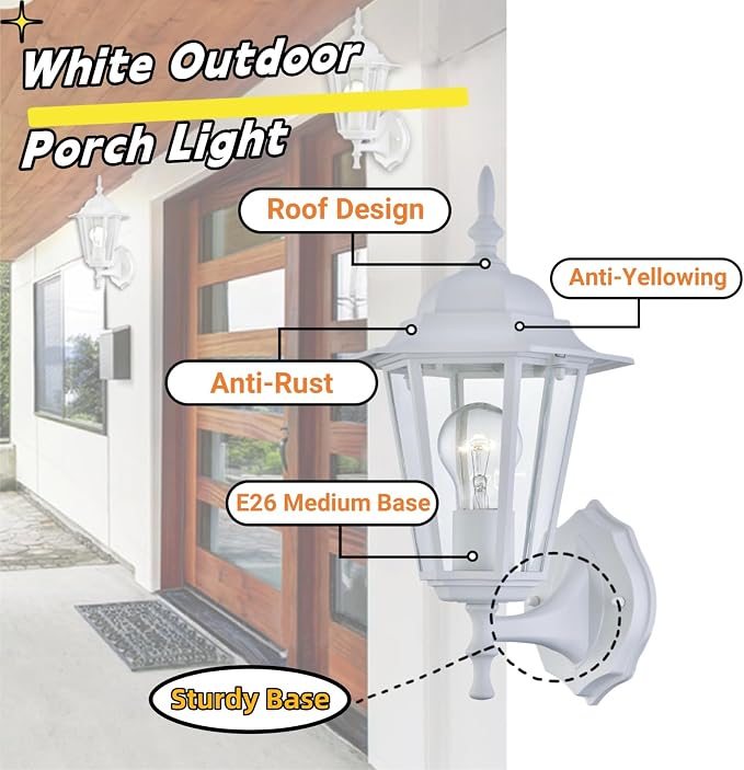 WISBEAM White Outdoor Wall Lantern, Outdoor Wall Sconce - Image 2
