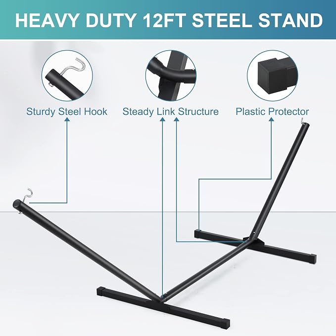 Two Person Hammock with Stand for Outside Heavy Duty, Outdoor Patio Hammock - Image 6