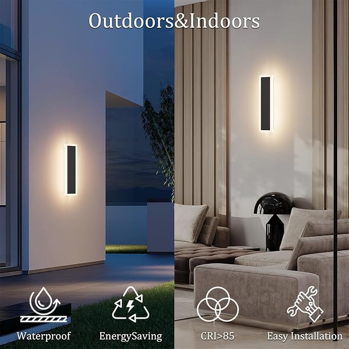 2 Pack 11.8in Modern Outdoor Wall Light Black Exterior Wall Sconces IP65 - Image 5