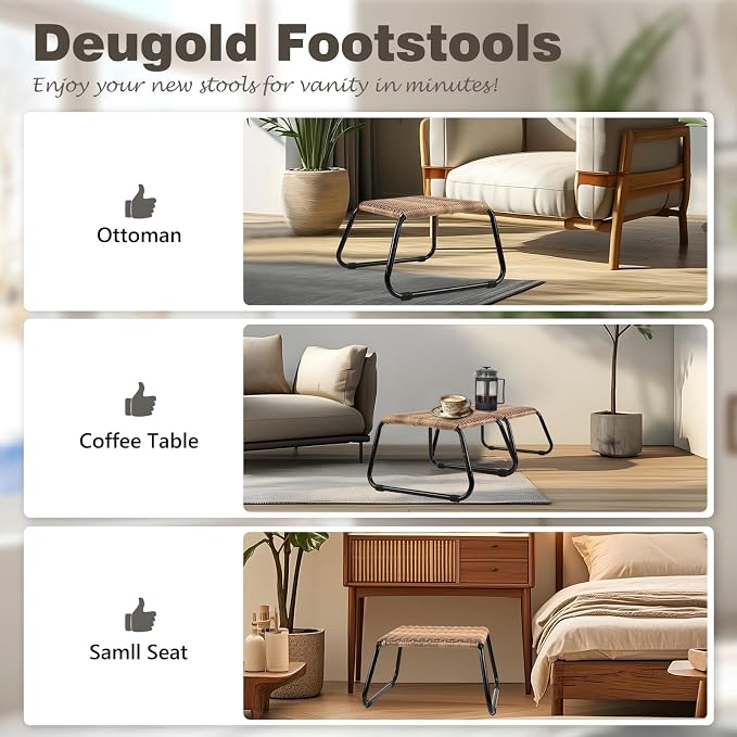 Outdoor Patio Footstools, PE Rattan Ottoman Wicker Foot Rest, Small Balcony - Image 7