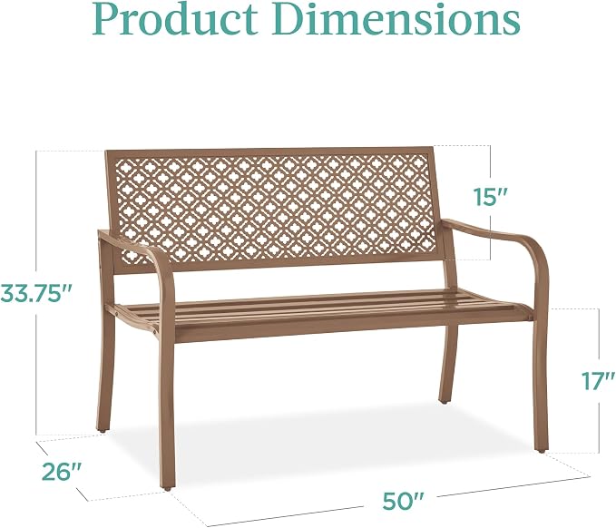 Best Choice Products Outdoor Bench 2-Person Metal Steel Benches Furniture - Image 2