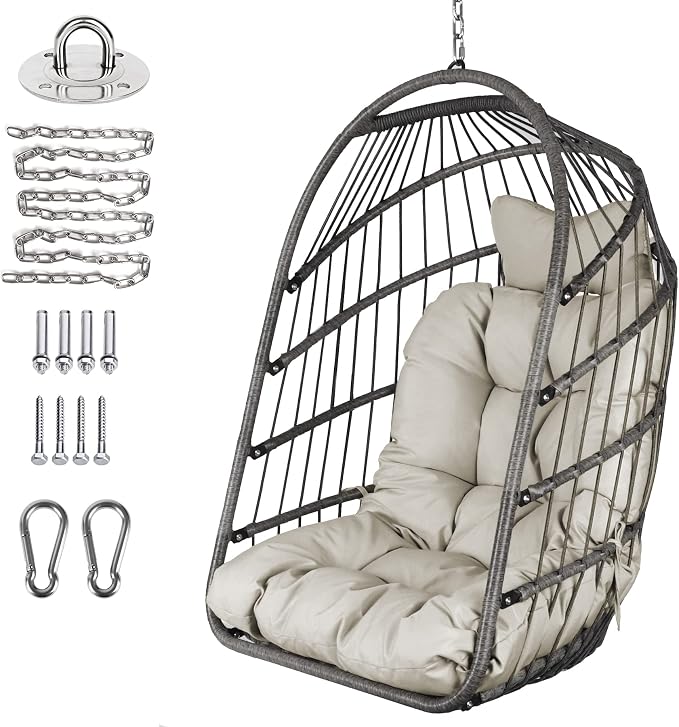 Chihee Egg Chair Foldable Wicker Rattan Hanging Swing Chair Indoor Outdoor by Chihee