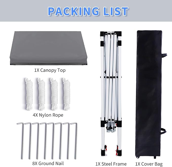 Pop Up Canopy 8X8 FT, Portable Sun Instant Shelter w/Backpack Bag, Waterproof - Image 3