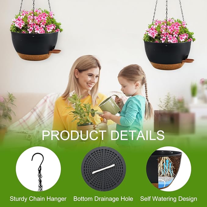 10 inch Hanging Planters for Indoor Plants, 3 Pack Self-Watering Hanging - Image 4