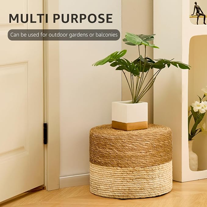 Wimarsbon Round Pouf Ottoman, Natural Hand Knitted Footrest Poof, Rustic Lounge - Image 4