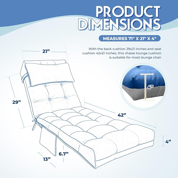 Outdoor Chaise Lounge Cushion, Waterproof Lounge Chair Cushion - Image 2