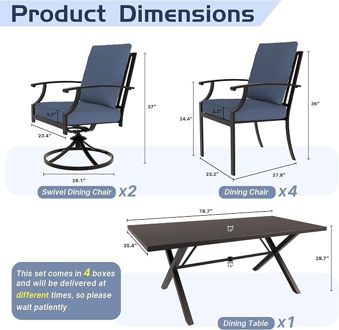 ALAULM 7-Piece Patio Dining Table and Chairs - Image 6