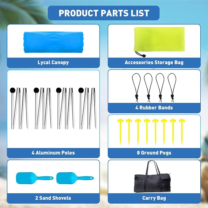 Beach Tent Sun Shelter 10x10ft Beach Canopy Easy Pop Up Sun Shade Portable - Image 5