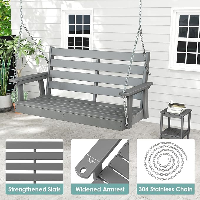 IVY&LANE Outdoor Porch Swing | HDPE Plastic | 2-Person | Hanging Bench Swings | - Image 4