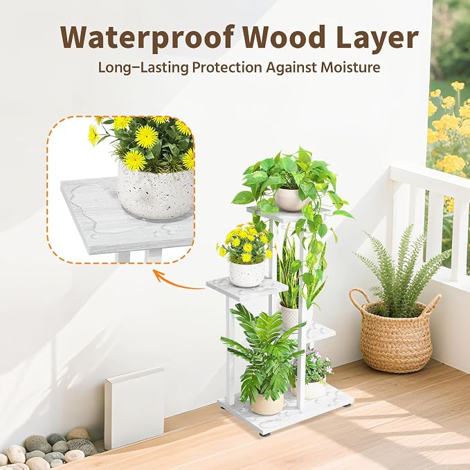 LASZOLA White 4 Tiered Wood Plant Stand Indoor - Image 5