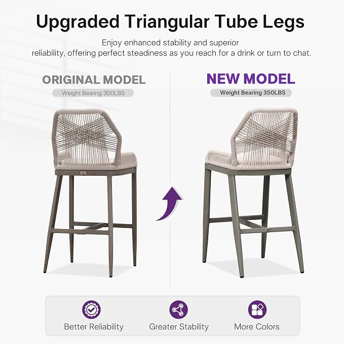 PURPLE LEAF Bar Stool 1 Piece Outdoor Bar Height Metal Stool Modern Wicker - Image 4