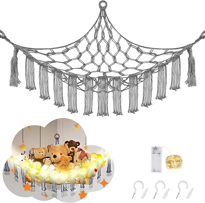 Stuffed Animal Hammock with LED Light, Large Stuffed Animals Storage Corner by CERETIA