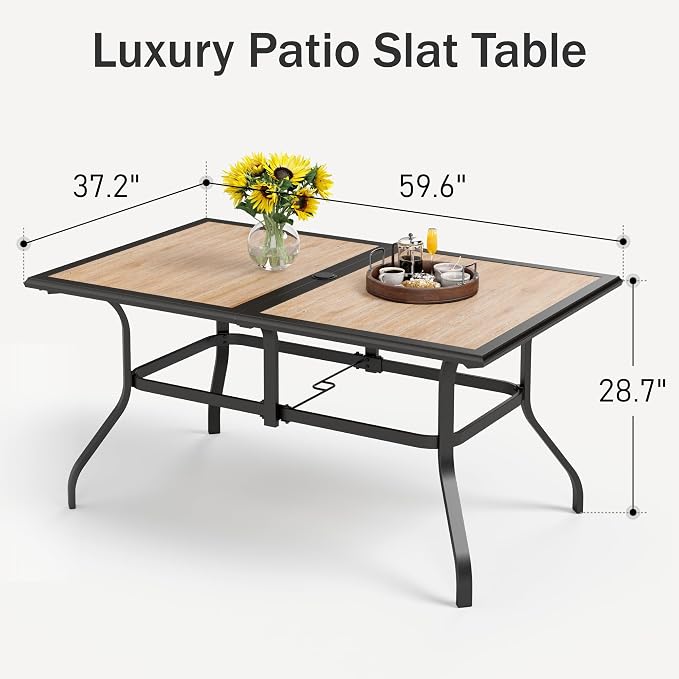 PHI VILLA Outdoor Dining Table for 6, Modern Long Furniture for Patio - Image 2