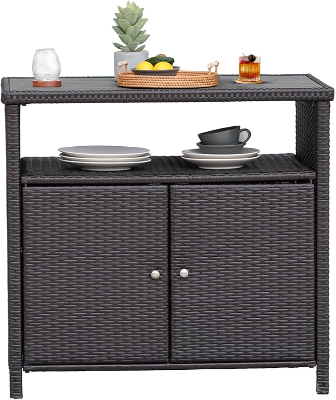 Grand patio Wicker Storage Cabinet Outdoor Waterproof Buffet Cabinet Patio Bar by GrandPatio