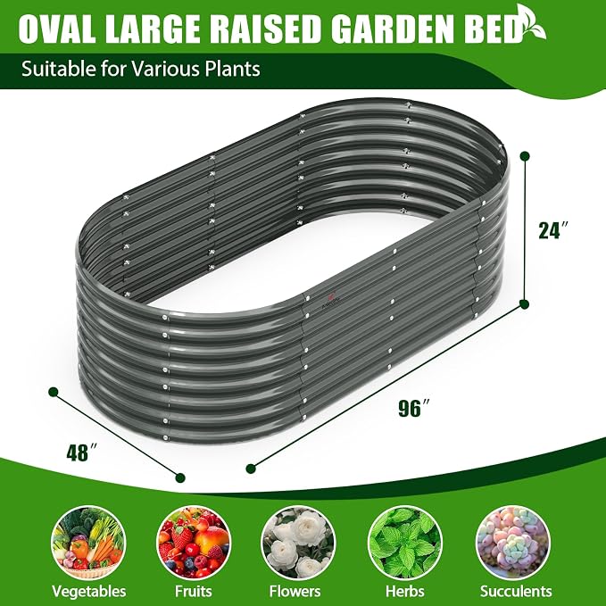A ANLEOLIFE 4-Set 8X4X2 ft Galvanized Raised Garden Bed Kit, Oval Metal Deep - Image 3